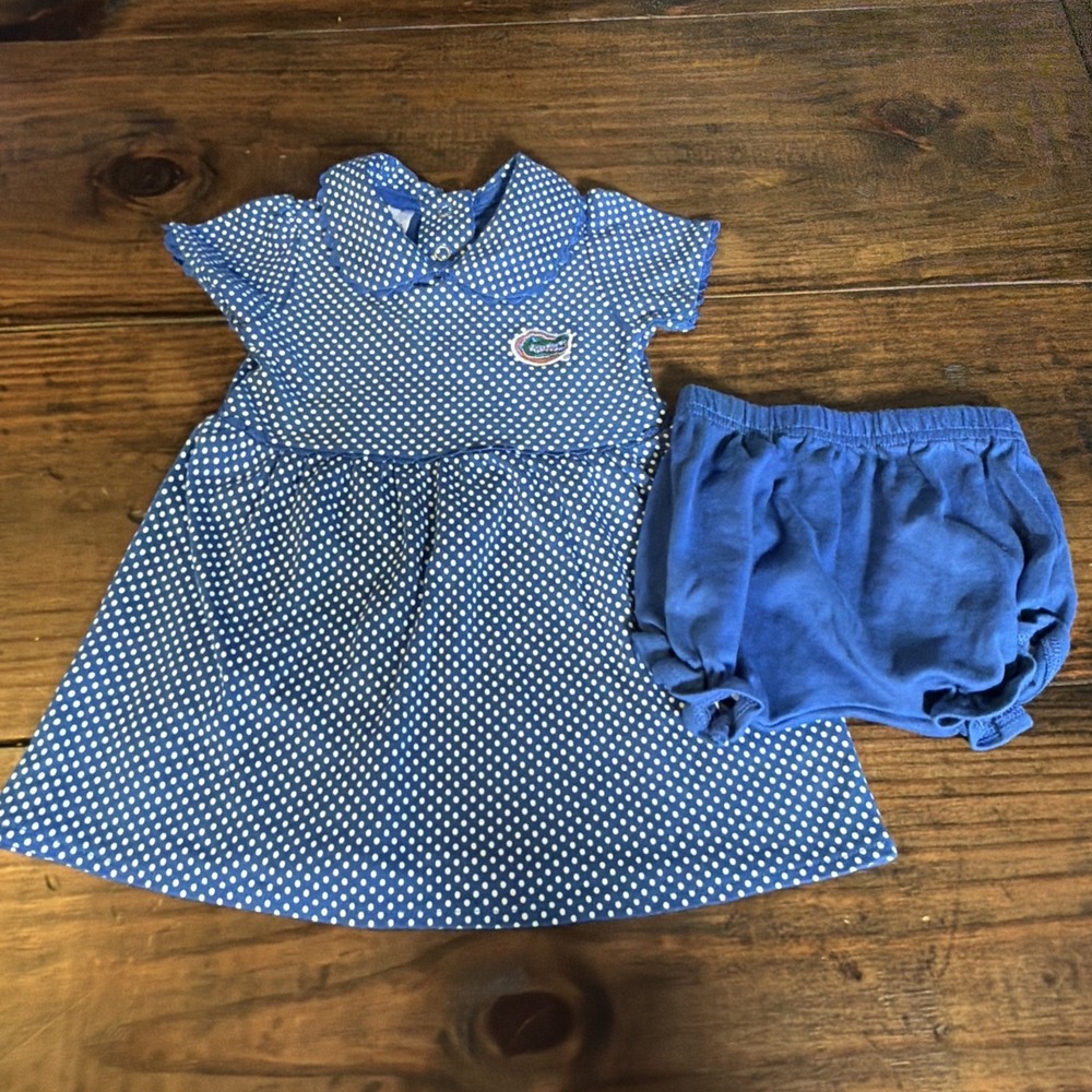 Florida Gators Baby Girls Dress Bloomers 12M Blue Polka Dot Two Feet Ahead
